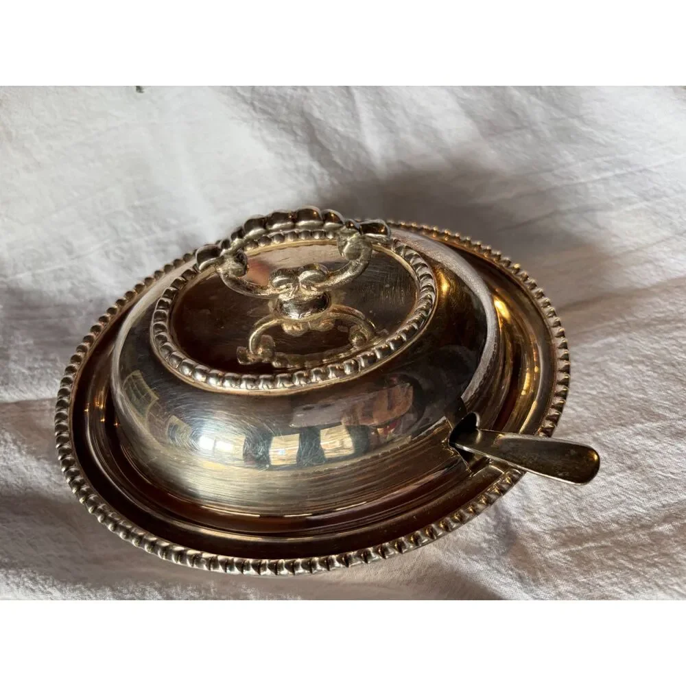 Bombay Silverplated Jam Butter Serving Dish with Jam/Butter Knife  Made in India